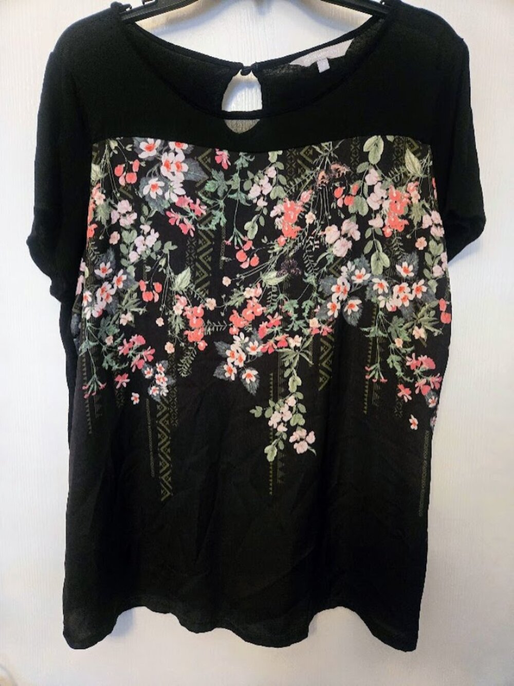 Red Herring black floral S/S tunic top Size‎ XL/18